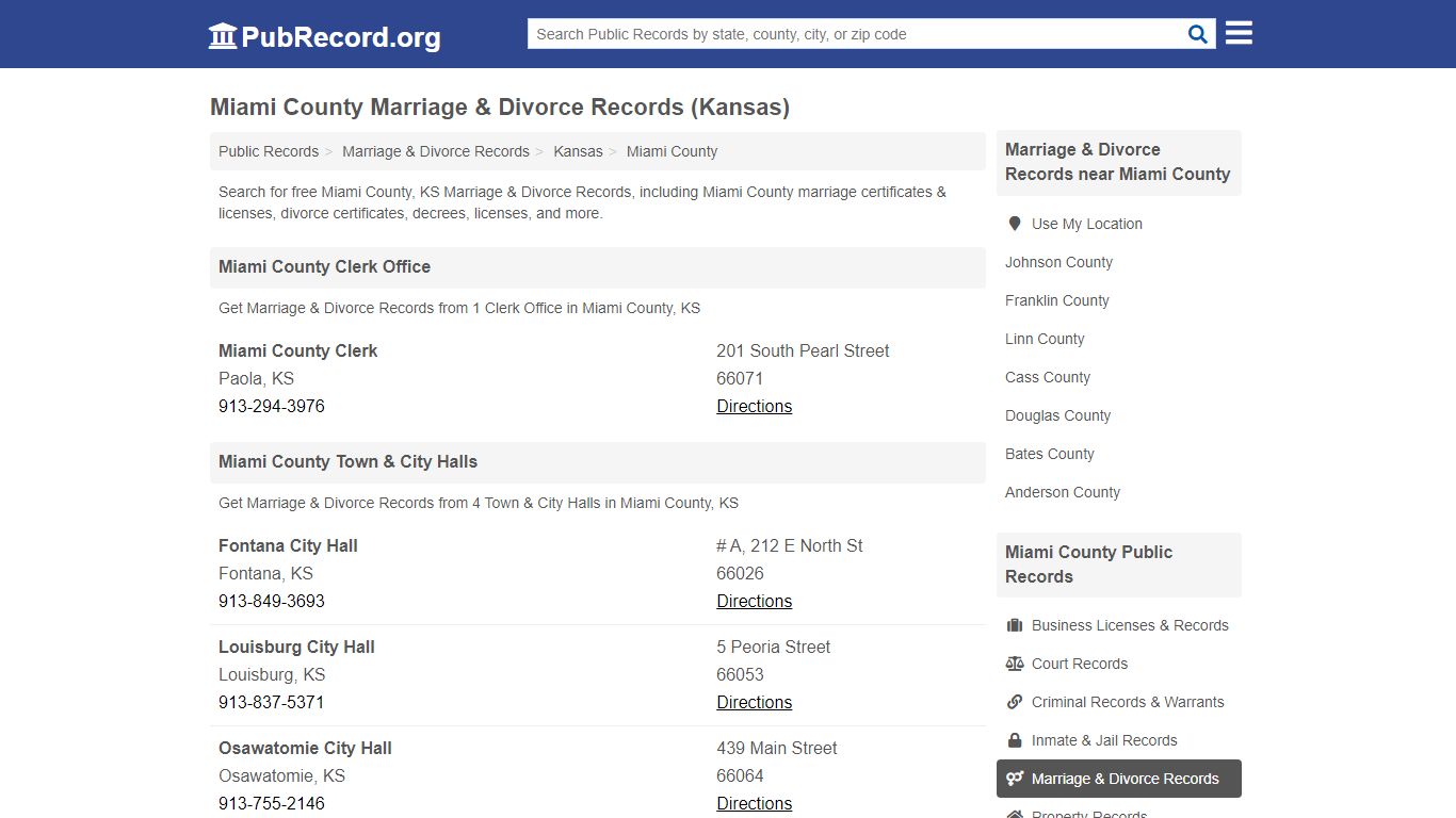 Miami County Marriage & Divorce Records (Kansas)