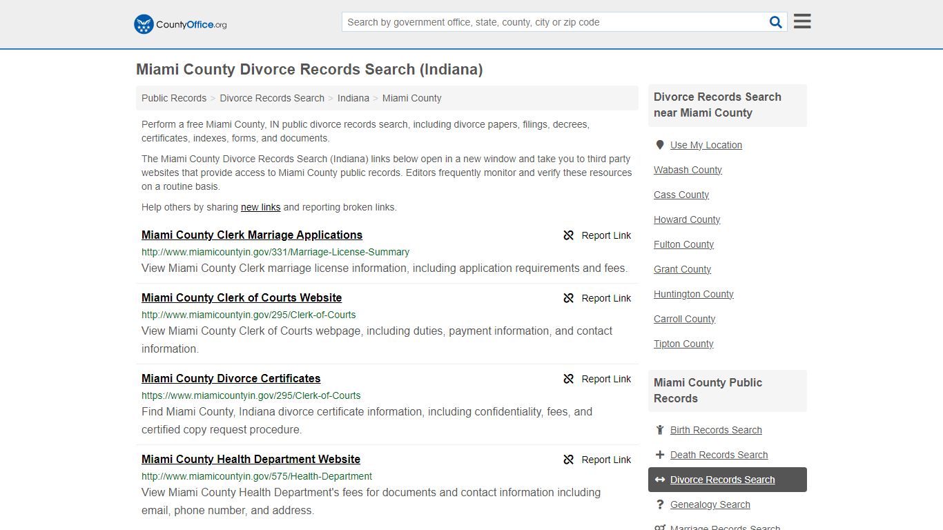 Miami County Divorce Records Search (Indiana) - County Office